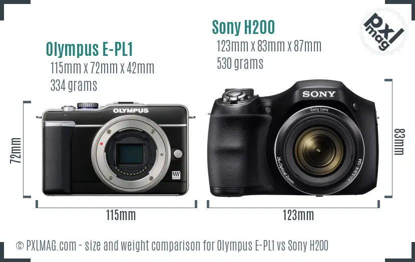 Olympus E-PL1 vs Sony H200 size comparison