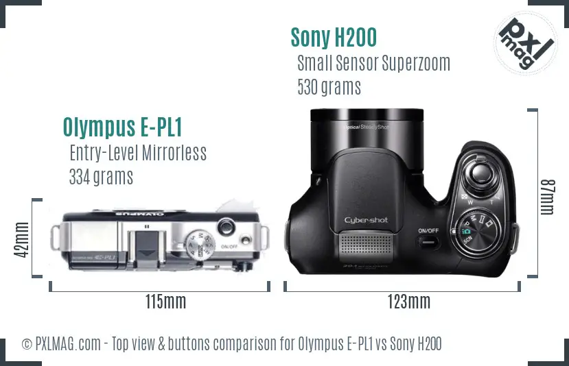 Olympus E-PL1 vs Sony H200 top view buttons comparison