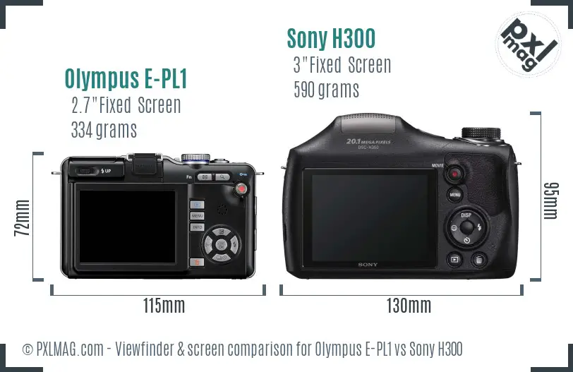 Olympus E-PL1 vs Sony H300 Screen and Viewfinder comparison