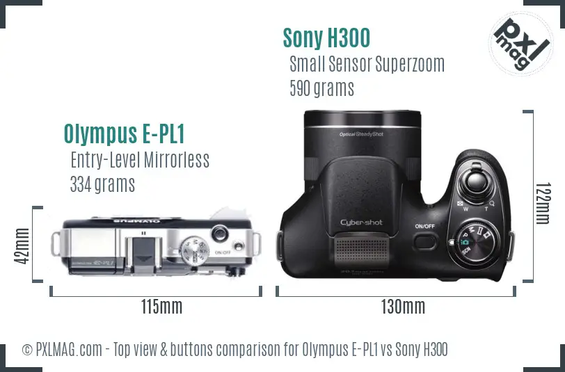 Olympus E-PL1 vs Sony H300 top view buttons comparison