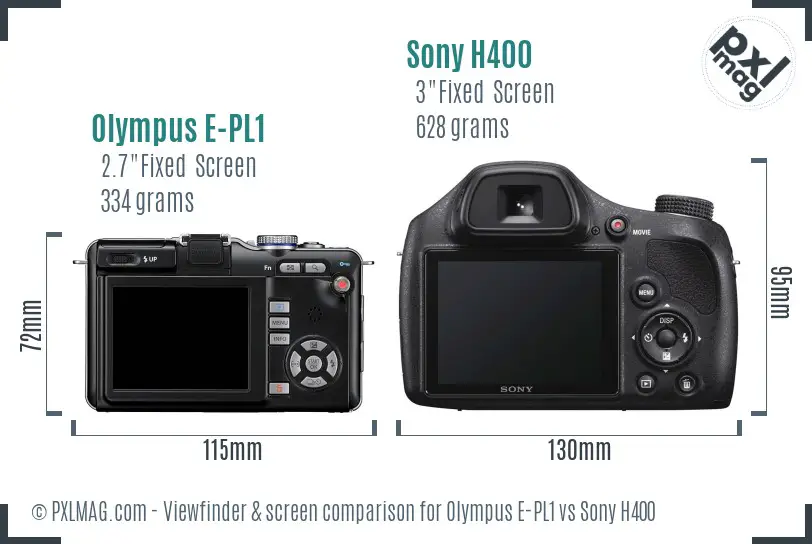 Olympus E-PL1 vs Sony H400 Screen and Viewfinder comparison