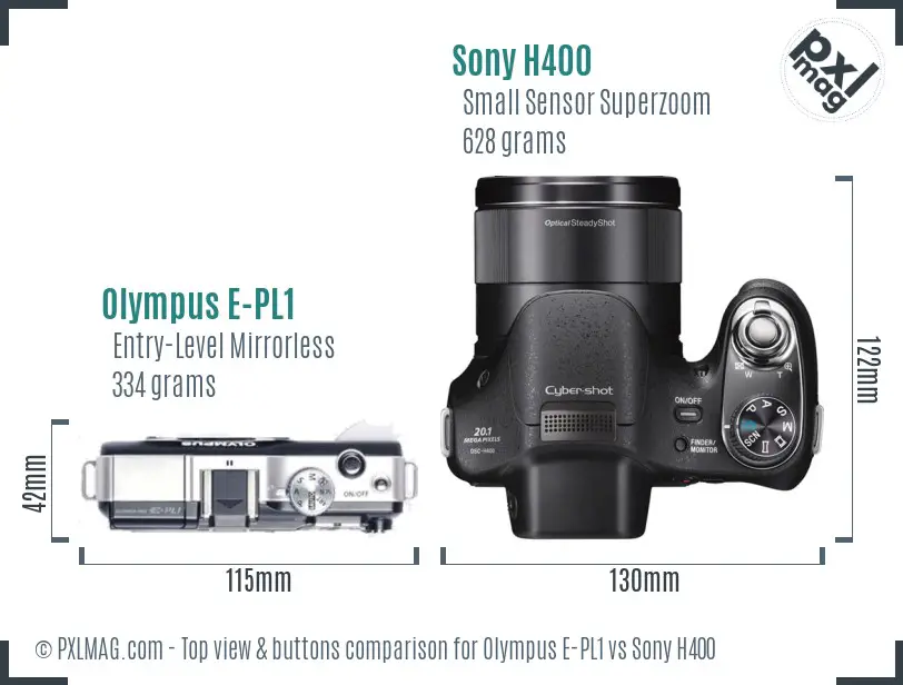 Olympus E-PL1 vs Sony H400 top view buttons comparison