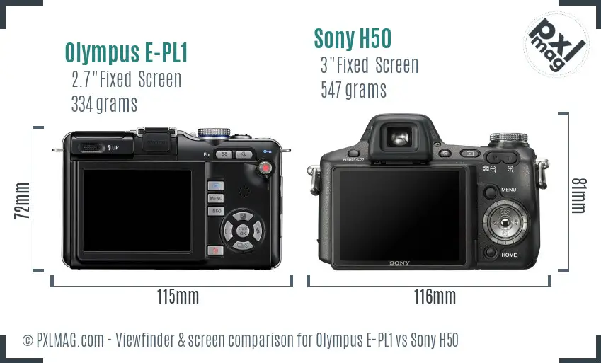 Olympus E-PL1 vs Sony H50 Screen and Viewfinder comparison