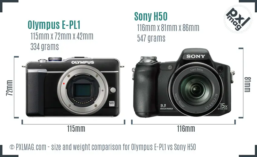 Olympus E-PL1 vs Sony H50 size comparison