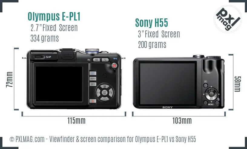 Olympus E-PL1 vs Sony H55 Screen and Viewfinder comparison