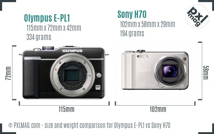 Olympus E-PL1 vs Sony H70 size comparison