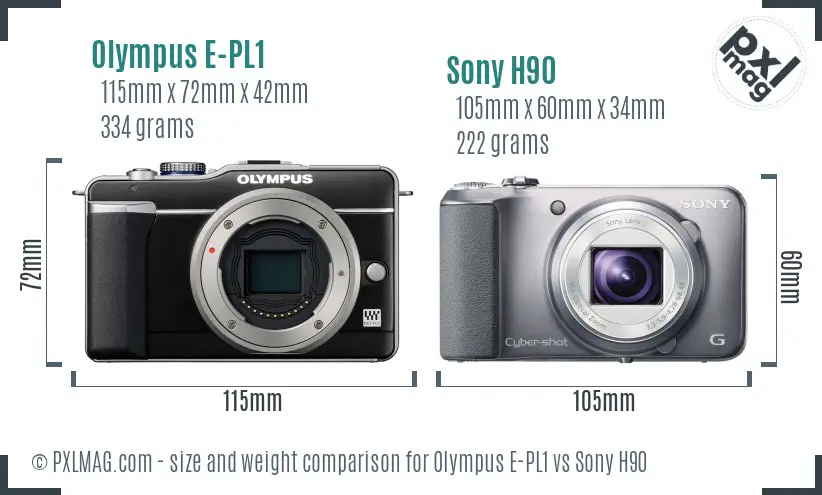 Olympus E-PL1 vs Sony H90 size comparison