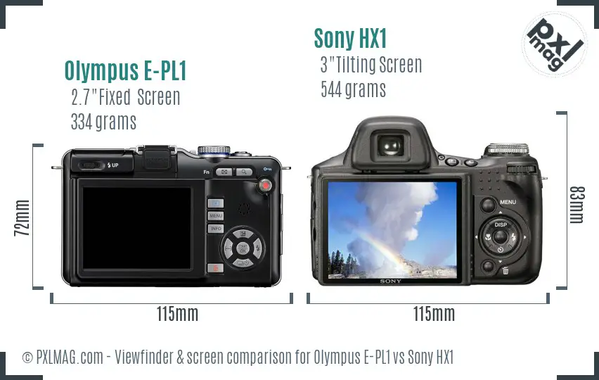 Olympus E-PL1 vs Sony HX1 Screen and Viewfinder comparison