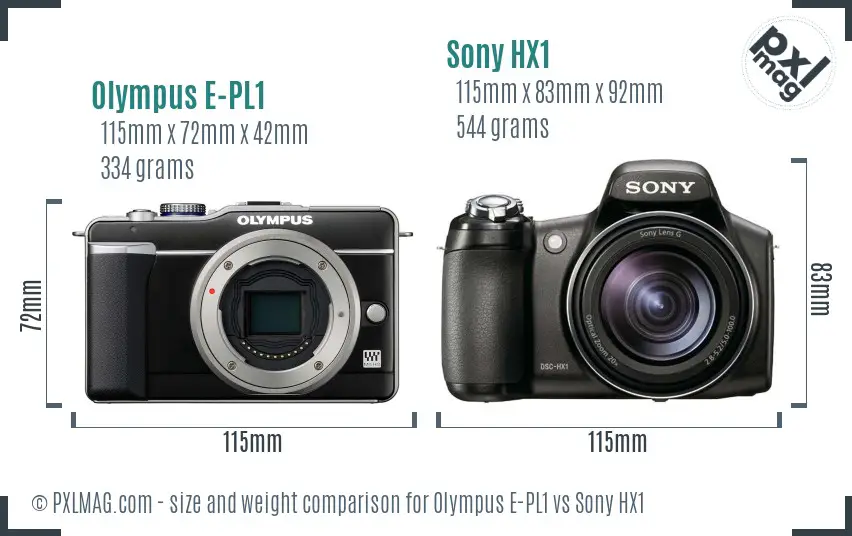 Olympus E-PL1 vs Sony HX1 size comparison