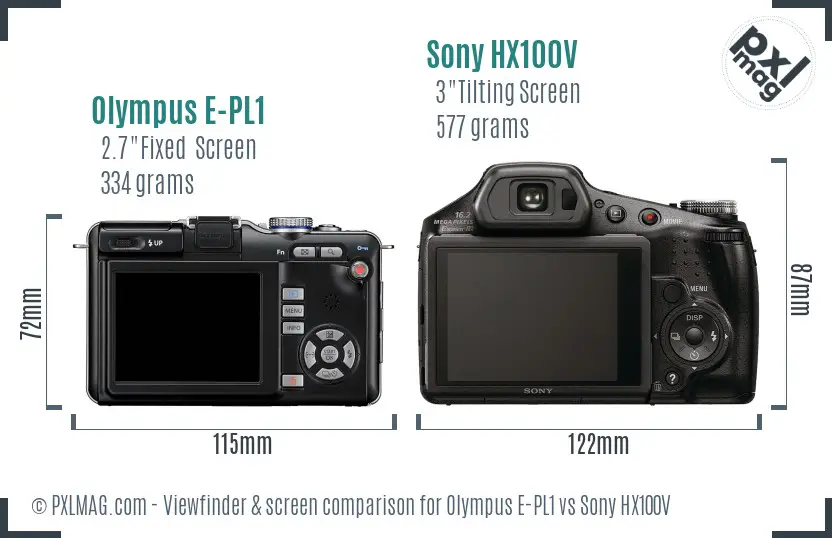 Olympus E-PL1 vs Sony HX100V Screen and Viewfinder comparison