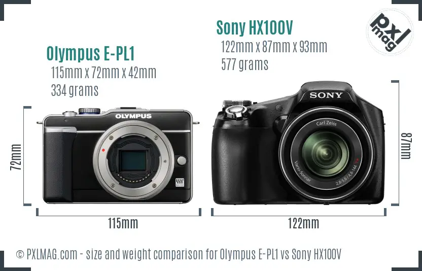 Olympus E-PL1 vs Sony HX100V size comparison
