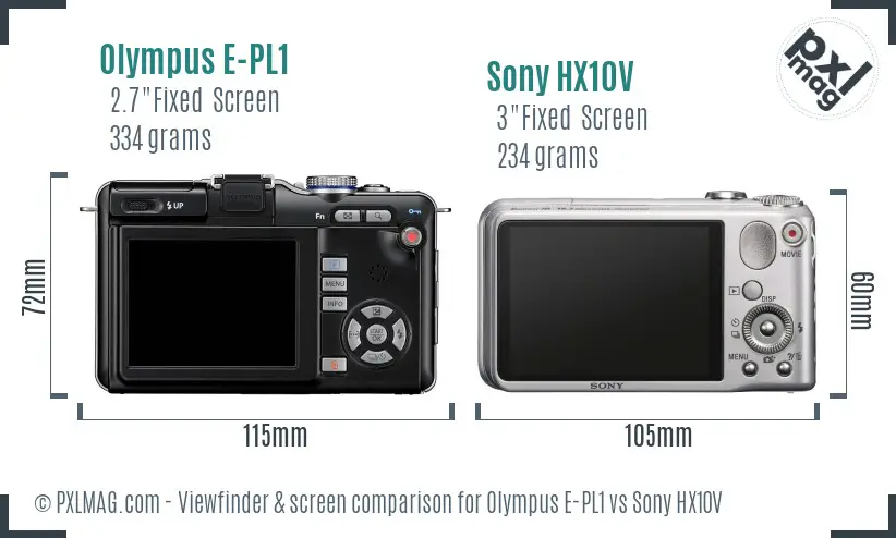 Olympus E-PL1 vs Sony HX10V Screen and Viewfinder comparison