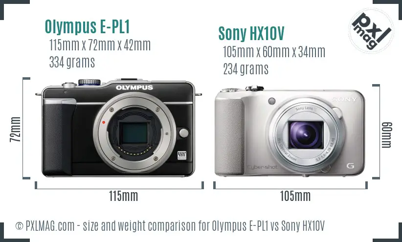 Olympus E-PL1 vs Sony HX10V size comparison