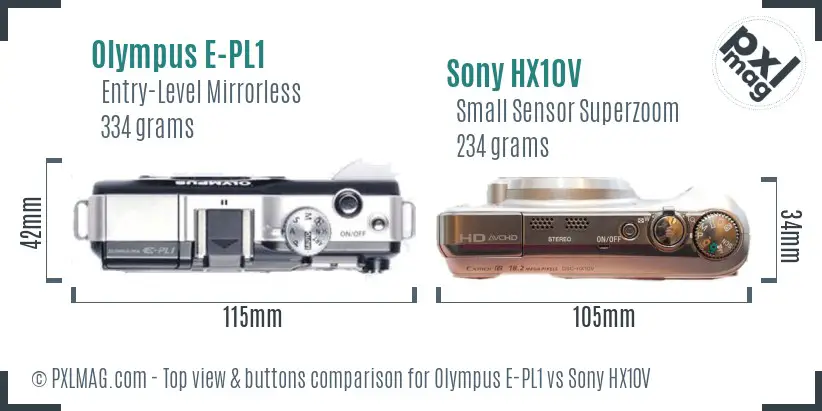 Olympus E-PL1 vs Sony HX10V top view buttons comparison