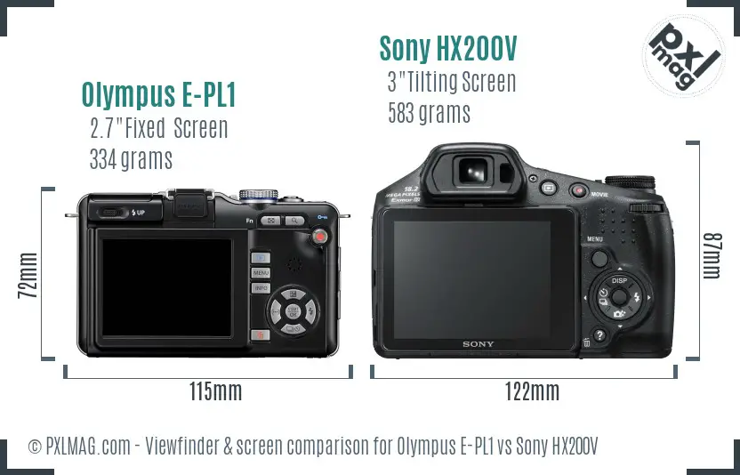 Olympus E-PL1 vs Sony HX200V Screen and Viewfinder comparison