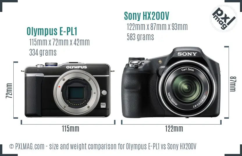Olympus E-PL1 vs Sony HX200V size comparison