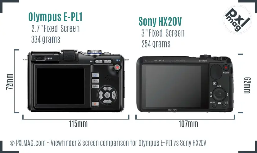Olympus E-PL1 vs Sony HX20V Screen and Viewfinder comparison