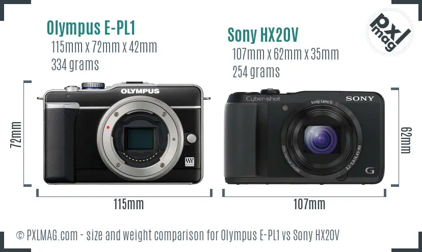Olympus E-PL1 vs Sony HX20V size comparison