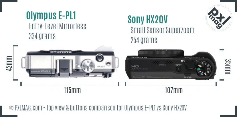 Olympus E-PL1 vs Sony HX20V top view buttons comparison