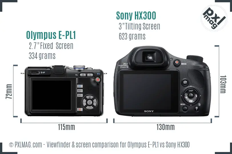 Olympus E-PL1 vs Sony HX300 Screen and Viewfinder comparison