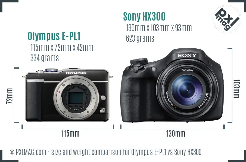 Olympus E-PL1 vs Sony HX300 size comparison