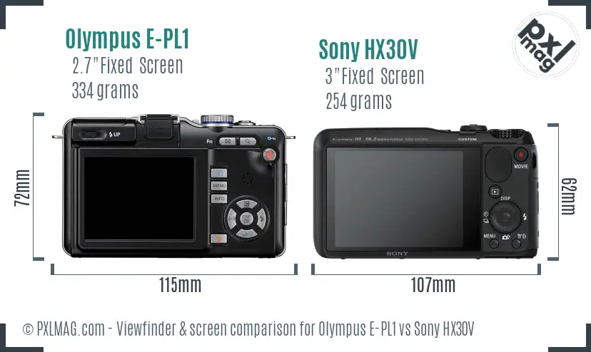 Olympus E-PL1 vs Sony HX30V Screen and Viewfinder comparison