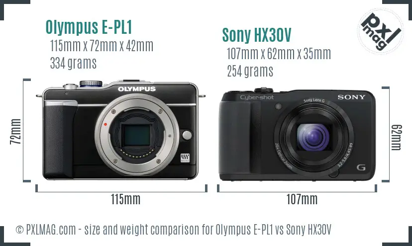 Olympus E-PL1 vs Sony HX30V size comparison