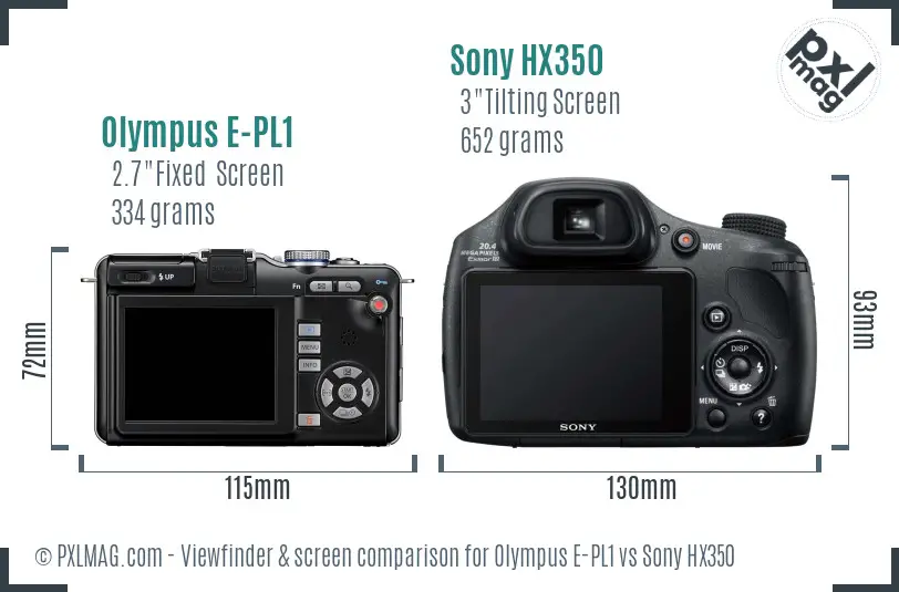 Olympus E-PL1 vs Sony HX350 Screen and Viewfinder comparison