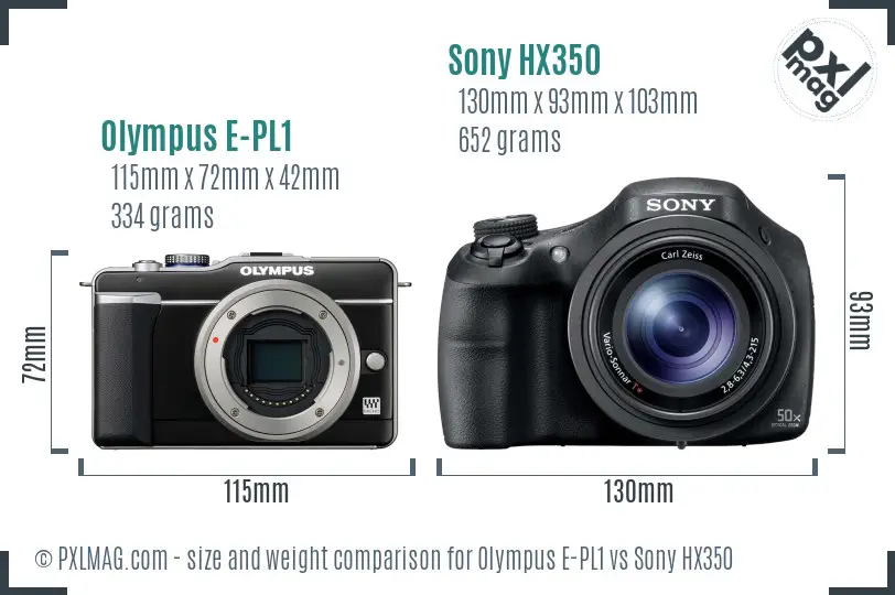 Olympus E-PL1 vs Sony HX350 size comparison