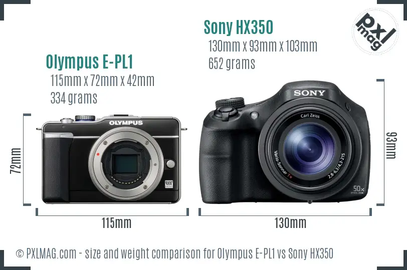 Olympus E-PL1 vs Sony HX350 size comparison Olympus E-PL1 vs Sony HX350 size comparison