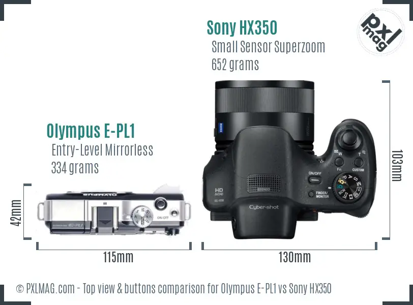 Olympus E-PL1 vs Sony HX350 top view buttons comparison Olympus E-PL1 vs Sony HX350 top view buttons comparison