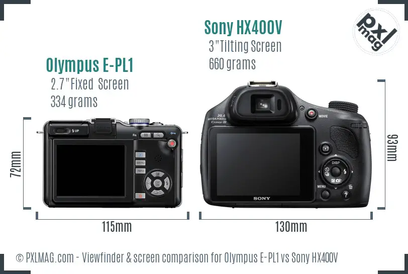 Olympus E-PL1 vs Sony HX400V Screen and Viewfinder comparison