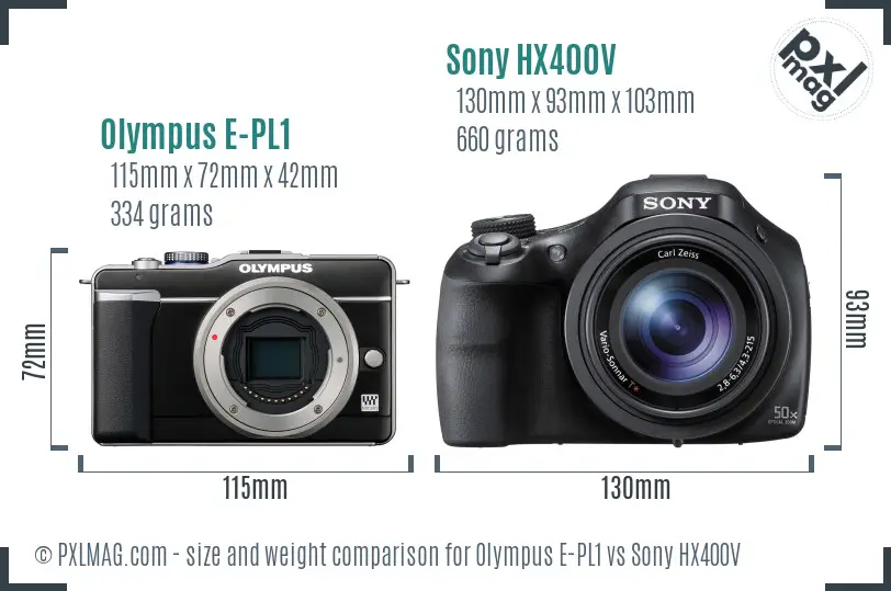 Olympus E-PL1 vs Sony HX400V size comparison