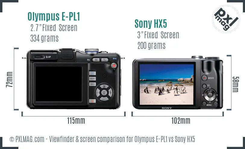 Olympus E-PL1 vs Sony HX5 Screen and Viewfinder comparison