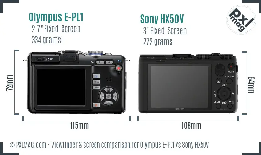 Olympus E-PL1 vs Sony HX50V Screen and Viewfinder comparison