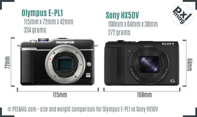 Olympus E-PL1 vs Sony HX50V size comparison
