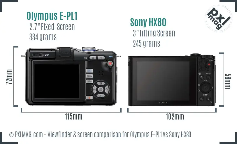 Olympus E-PL1 vs Sony HX80 Screen and Viewfinder comparison