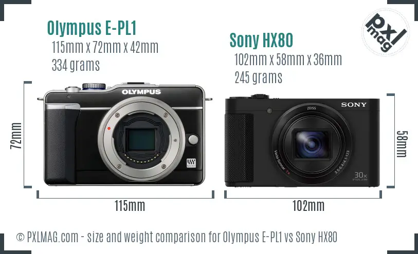 Olympus E-PL1 vs Sony HX80 size comparison