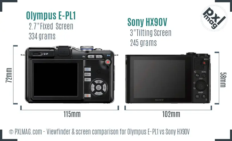 Olympus E-PL1 vs Sony HX90V Screen and Viewfinder comparison