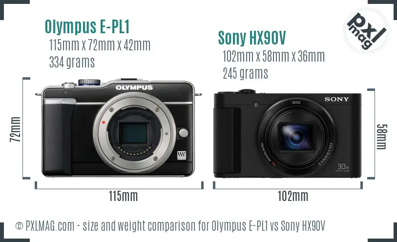 Olympus E-PL1 vs Sony HX90V size comparison
