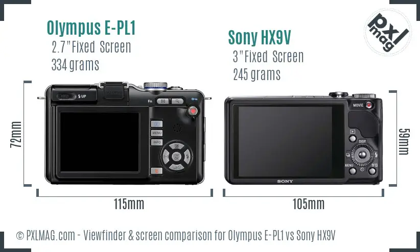 Olympus E-PL1 vs Sony HX9V Screen and Viewfinder comparison