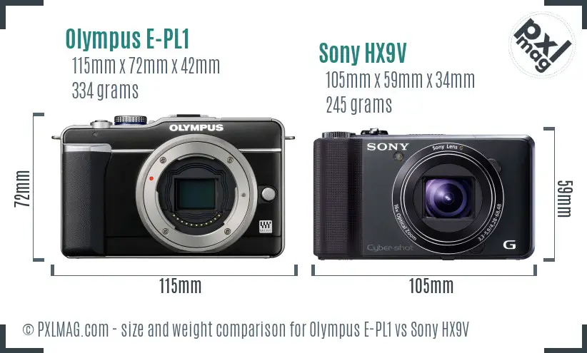 Olympus E-PL1 vs Sony HX9V size comparison