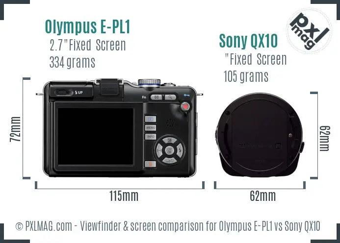 Olympus E-PL1 vs Sony QX10 Screen and Viewfinder comparison