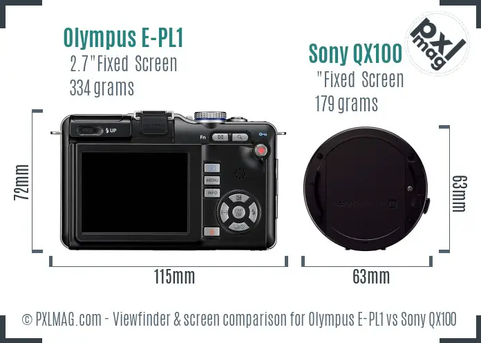 Olympus E-PL1 vs Sony QX100 Screen and Viewfinder comparison