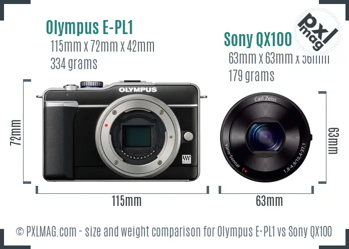 Olympus E-PL1 vs Sony QX100 size comparison