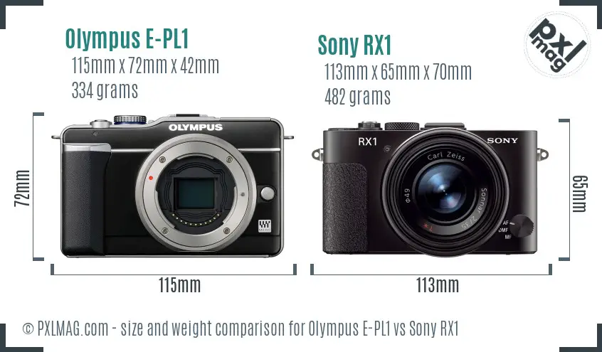 Olympus E-PL1 vs Sony RX1 size comparison