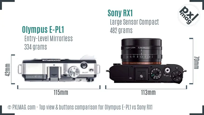 Olympus E-PL1 vs Sony RX1 top view buttons comparison