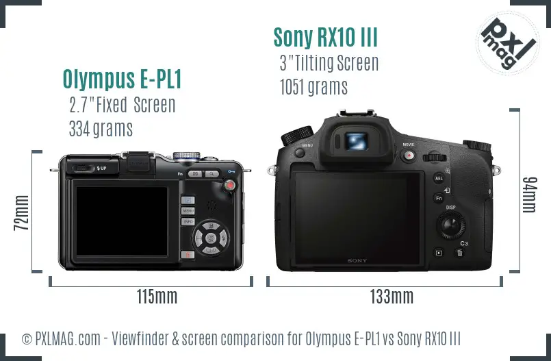 Olympus E-PL1 vs Sony RX10 III Screen and Viewfinder comparison