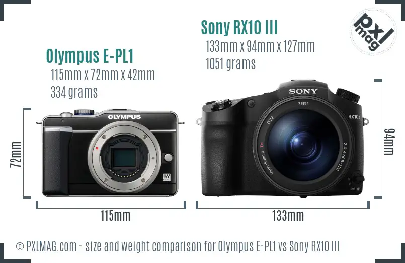 Olympus E-PL1 vs Sony RX10 III size comparison