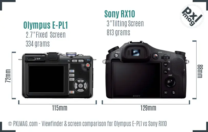 Olympus E-PL1 vs Sony RX10 Screen and Viewfinder comparison